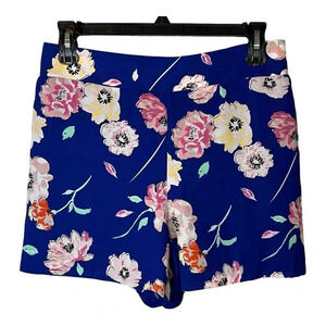 Kaari Blue‎ Floral Print Blue Flowy Shorts Pull On Pockets Women Size Small